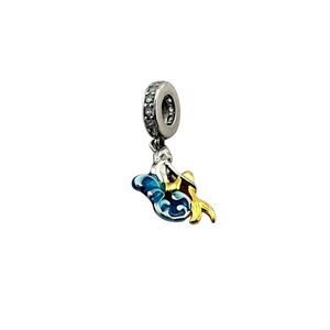 925 Silver Mermaid Enamel CZ Dangle Charm fits Euro or Moments Bracelet